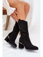 Děrované Kozačky Klasického Stylu Po Polovině Lýtka S.Barski HY51-238 Černé