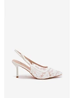 Dámské sandály na podpatku s krajkou bílé Pelivelle