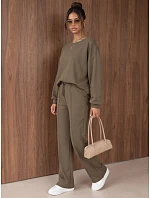 Dámská tepláková souprava se širokými kalhotami v barvě khaki FashionStreet AY1229 Dámská tepláková souprava se širokými kalhotami v barvě khaki FashionStreet AY1229