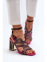 Ozdobené Dámské Sandály Na Podpatku D&A CR952 Černé