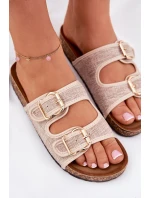 Dámské Textilní Pantofle Na Korek Platformě S Přezkami Béžové Osoffe