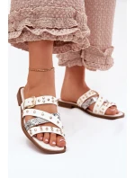 Ozdobené dámské sandály na plochém podpatku s pásky a sponou bílé Manitte Ozdobené dámské sandály na plochém podpatku s pásky a sponou bílé Manitte