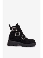 Dámské kotníkové boty s pásky a stříbrnými přezkami Helisse - černé