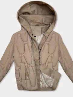 Béžová krátká zimní bunda s ozdobnou kapucí S'west (B8261-12)