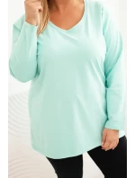 Dámská blůza Plus Size s výstřihem do V a dlouhým rukávem mátová