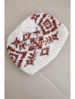 Dámská zimní čepice s barevnými vzory a silným nápletem K353 bílá+rezavá