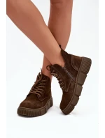 Semišové Nízké Dámské Kotníky Na Platformě Big Star SS274595 Hnědé