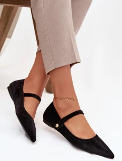 Dámské sametové baleríny s páskem a zlatým detailem Gisanne – černé