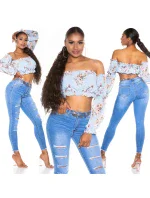 Dámský sexy volánkový top Carmen T80149 Růžová s květinovým vzorem - Style fashion Dámský sexy volánkový top Carmen T80149 Růžová s květinovým vzorem - Style fashion