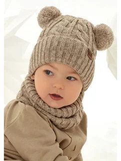 Dětský komplet čepice + rolák šála 48-344/A Béžová s hnědou - AJS