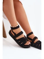 Eko Semišové Sandály Dámské S Suchým Zipem Černé Valpera