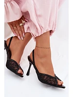 Dámské sandály na podpatku s krajkou a zdobením Černé Melivelle