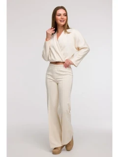B296 Široké kalhoty s předními švy - vanilka