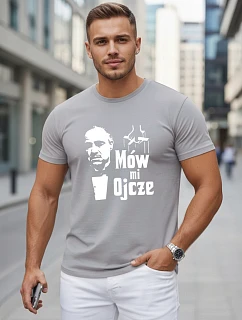 Pánské klasické bavlněné tričko s potiskem v šedé barvě FashionStreet NX5145R