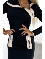 497-1 Dvoubarevné šaty se třemi zipy - černé a béžové