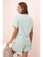 Dámský punto set s krátkými rukávy a šortkami tmavá máta