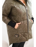 Dámská zimní bunda Plus Size prošívaná s kapucí khaki
