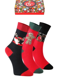 Unisex vánoční ponožky na dárek – sada 3 párů sob, sušenka a Mikuláš