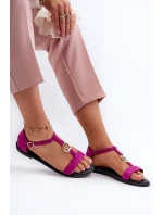 Dámské ploché sandály s ​​zlatým ozdobením Vinceza 17321 fuksiové