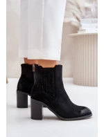 Zateplené dámské boty na podpatku eko semiš černé Gudra