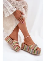 Dámské Pantofle Na Klínu S Pletením A Dekorací Multikolor Isolene