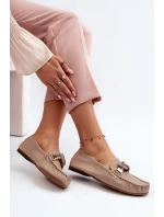 Dámské kožené mokasíny s ozdobou Laura Messi 2761 béžové