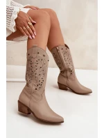Kožené Kozačky S Vzorkovaným Svrškem Tmavě Béžové Zazoo 3714 Kožené Kozačky S Vzorkovaným Svrškem Tmavě Béžové Zazoo 3714