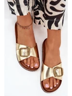 Dámské pantofle na korkové platformě se sponou zlaté Vianara