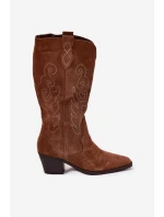 Semišové Dámské Kovbojské Boty Na Podpatku Camel Karira