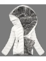 Smetanově-šedá krátká oboustranná dámská zimní bunda (2M-21507)