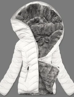 Smetanově-šedá krátká oboustranná dámská zimní bunda (2M-21507)