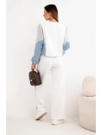 Dámská souprava máslo s volnou mikinou a kalhotami s širokou nohavicí denimový