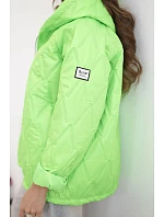 Dámská jarní prošívaná bunda s kapucí a zipem zelený neon
