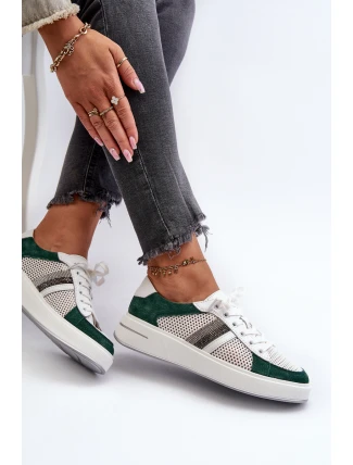 Dámské kožené tenisky D&A LR110 Zeleno-Bílé