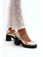 Eko Kožené Lodičky Na Masivním Podpatku Zlaté Halmina Eko Kožené Lodičky Na Masivním Podpatku Zlaté Halmina