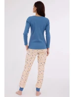 Dámské pyžamo Sammy 723/380 Jeans modrá s béžovou vzor - Cornette Dámské pyžamo Sammy 723/380 Jeans modrá s béžovou vzor - Cornette