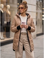 Dámská prošívaná přechodová bunda s kapucí, béžová, FashionStreet TY5791 Dámská prošívaná přechodová bunda s kapucí, béžová, FashionStreet TY5791