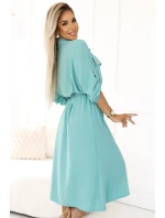 531-2 Midi košilka se zlatými knoflíky a vázáním - MINT