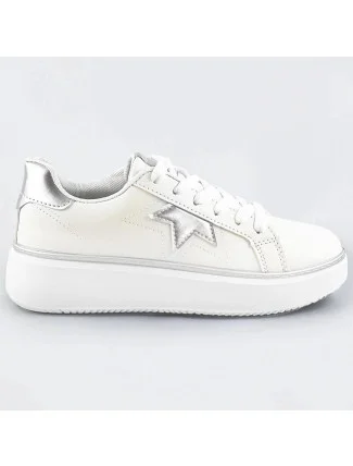 Bílo-stříbrné šněrovací tenisky sneakers s hvězdičkou (BB126L)