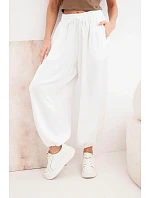 Dámské široké kalhoty s gumou v pase a vázáním v aladinském stylu ecru