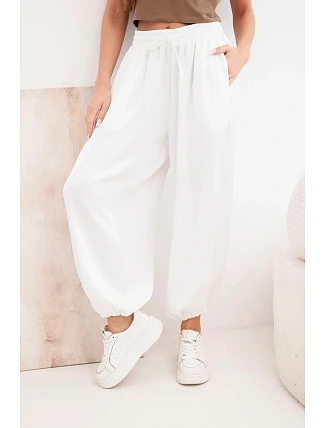 Dámské široké kalhoty s gumou v pase a vázáním v aladinském stylu ecru