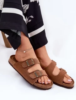 Dámské semišové pantofle s přezkami Big Star – hnědé