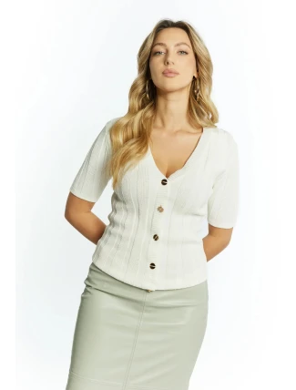 Dámský svetr s krátkými rukávy SWE0620 bílý - Monnari Dámský svetr s krátkými rukávy SWE0620 bílý - Monnari