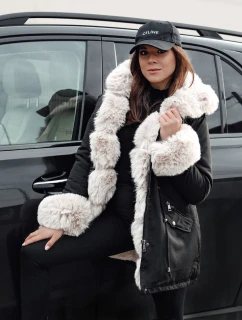 Dámská zimní bunda parka s kožešinou CHARMFUR černá FashionStreet TY4771