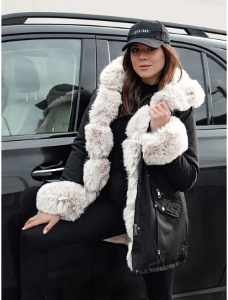 Dámská zimní bunda parka s kožešinou CHARMFUR černá FashionStreet TY4771 Dámská zimní bunda parka s kožešinou CHARMFUR černá FashionStreet TY4771