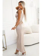 580-1 AURORA dlouhé saténové šaty na jedno rameno s růžemi - BEACH 580-1 AURORA dlouhé saténové šaty na jedno rameno s růžemi - BEACH