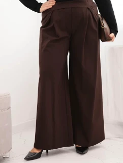 Dámské kalhoty Plus Size s širokými nohavicemi a plisováním hnědé