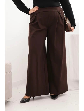 Dámské kalhoty Plus Size s širokými nohavicemi a plisováním hnědé