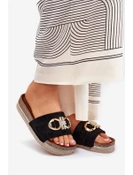 Dámské Pantofle Na Platformě S Leskem A Zlatou Dekorací Černé Rilirea