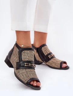 Kožené Dámské Boty S Odkrytými Prsty Maciejka Černobéžové 06934-39/00-1